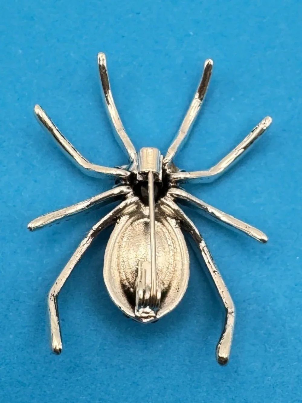 Spider Rhinestone Brooch Pin Silver Tone Smoky Gray Purple Halloween Costume